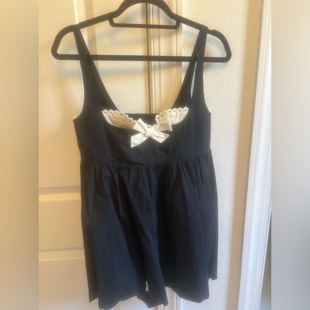 Maeve Black Dress with Cream Lace Accents and Bow Detail